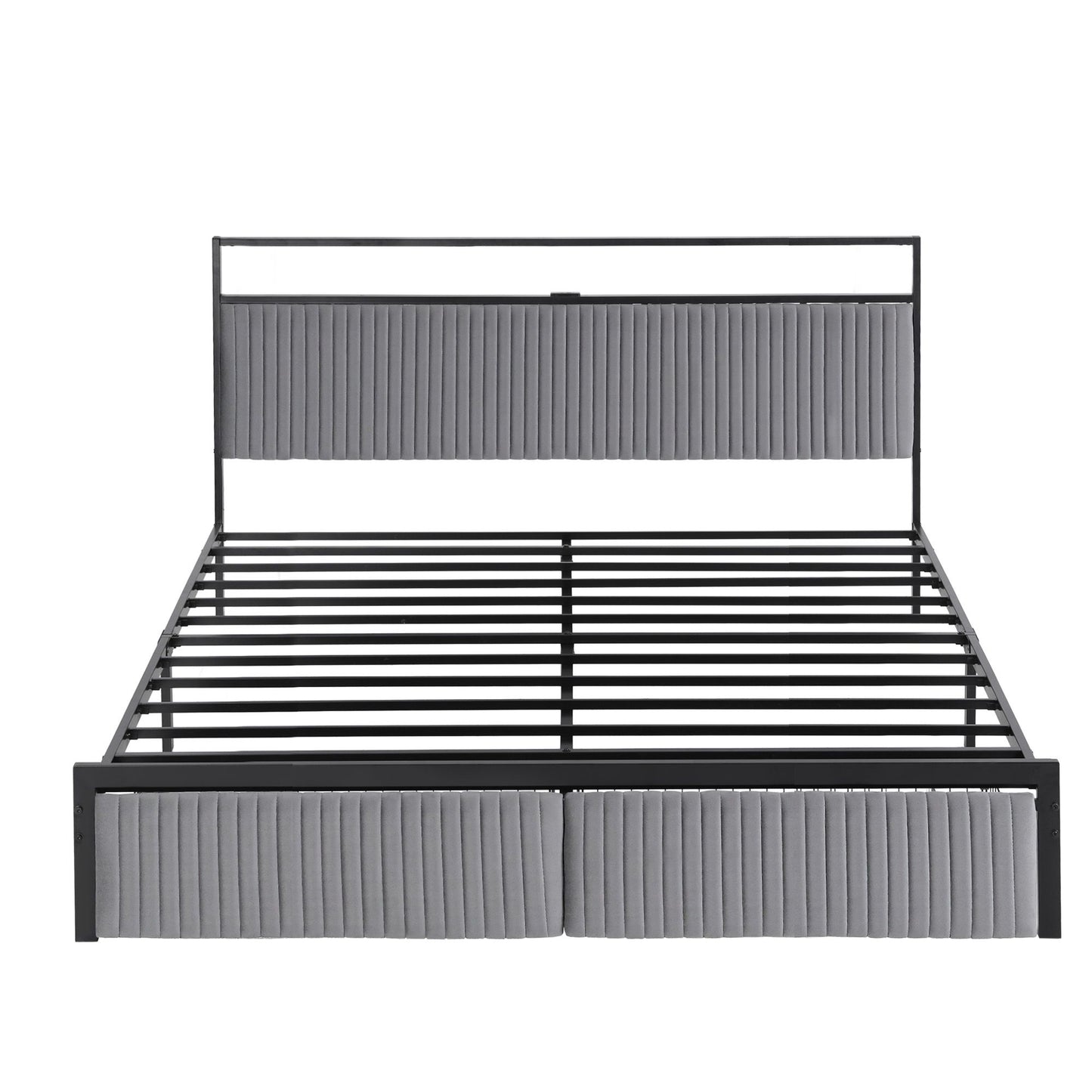 Artiss Metal Bed Frame King Size LED Charging Station 2 Drawers MBED-D-LINE-K-BK-AB