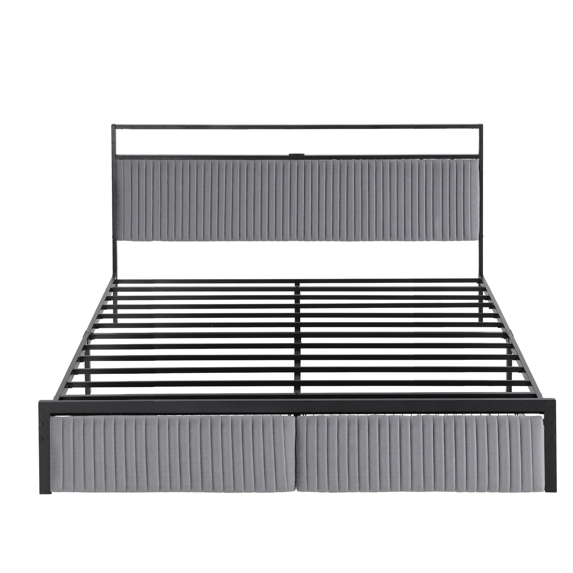 Artiss Metal Bed Frame King Size LED Charging Station 2 Drawers MBED-D-LINE-K-BK-AB