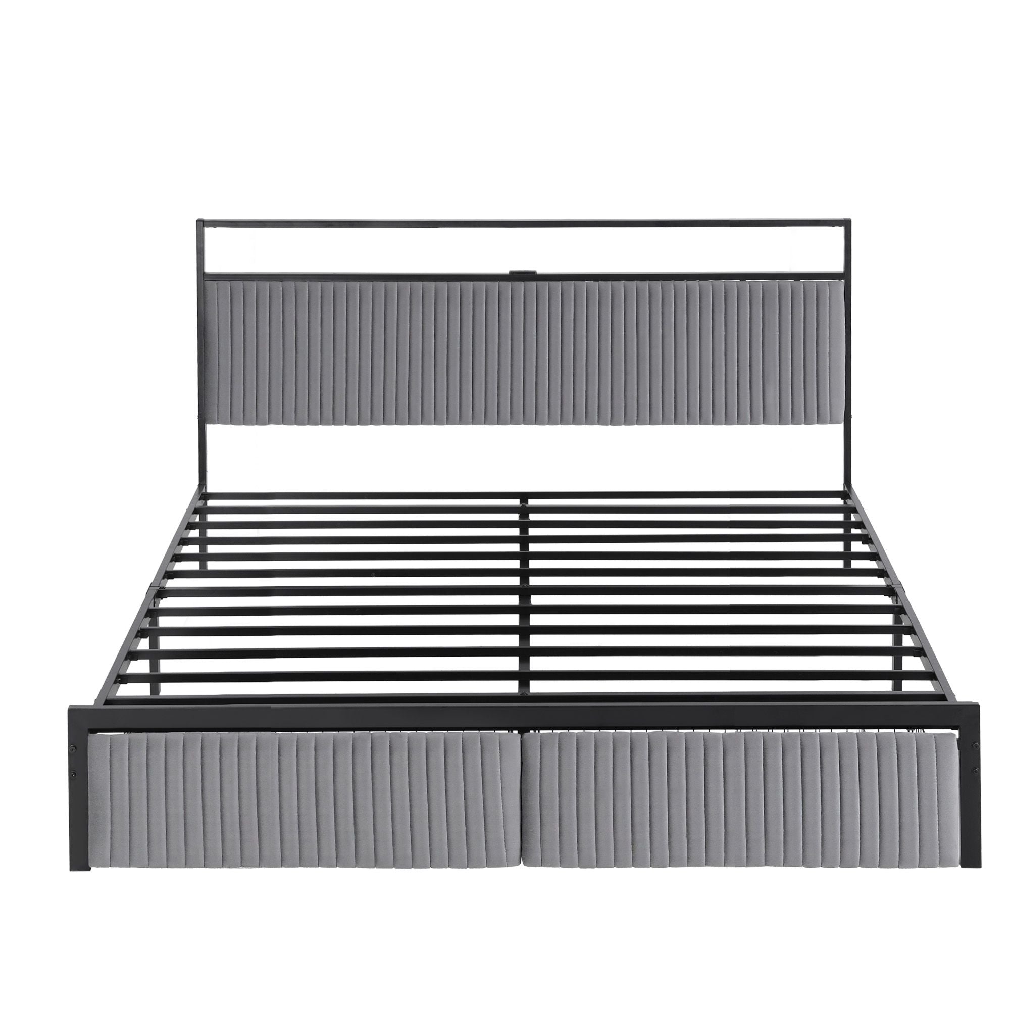 Artiss Metal Bed Frame King Size LED Charging Station 2 Drawers MBED-D-LINE-K-BK-AB