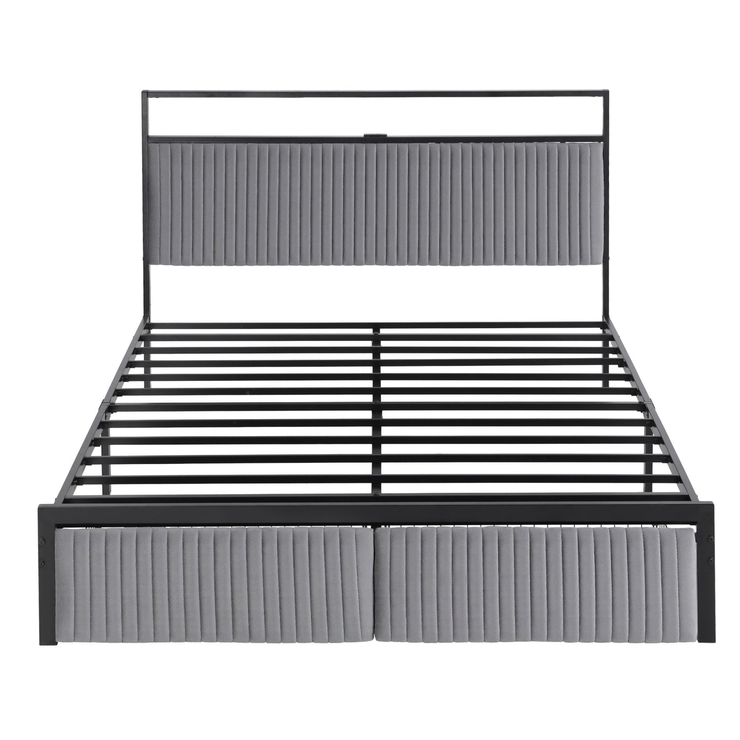 Artiss Metal Bed Frame Queen Size LED Charging Station 2 Drawers MBED-D-LINE-Q-BK-AB