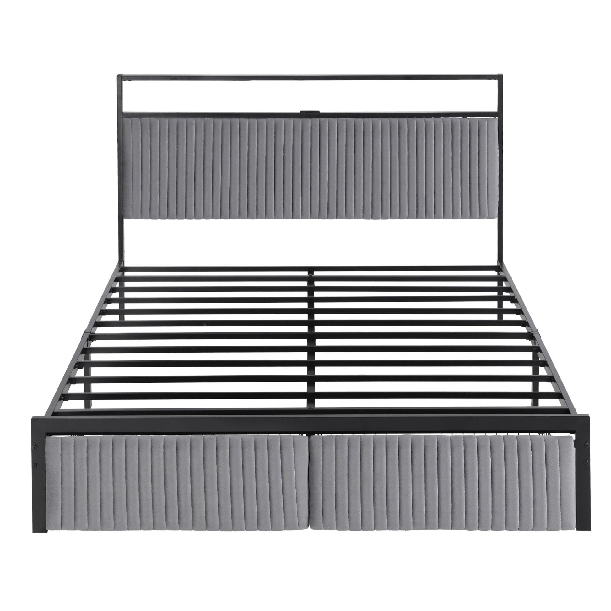 Artiss Metal Bed Frame Queen Size LED Charging Station 2 Drawers MBED-D-LINE-Q-BK-AB