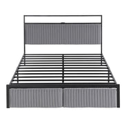 Artiss Metal Bed Frame Queen Size LED Charging Station 2 Drawers