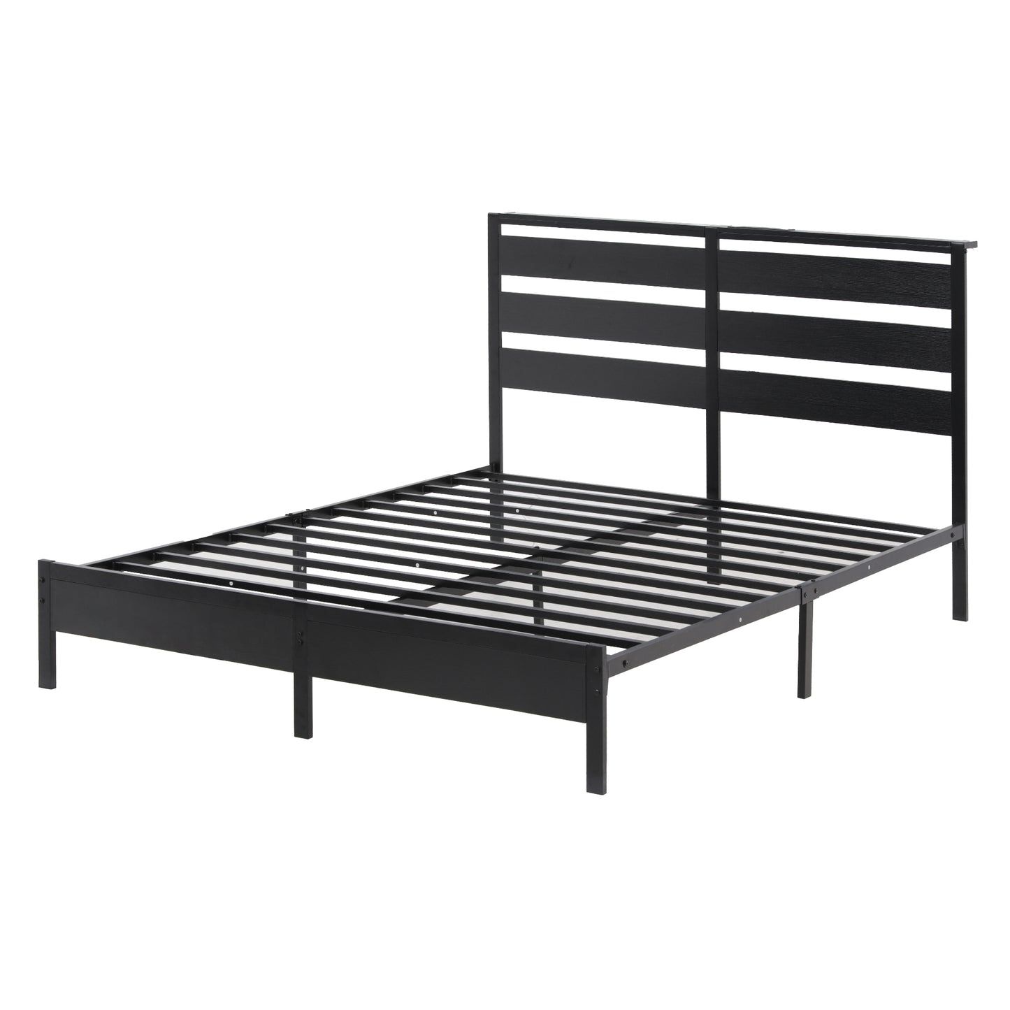Artiss Bed Frame Double Size LED Metal Bed Base with Charging Station MBED-D-POR-D-BK-AB