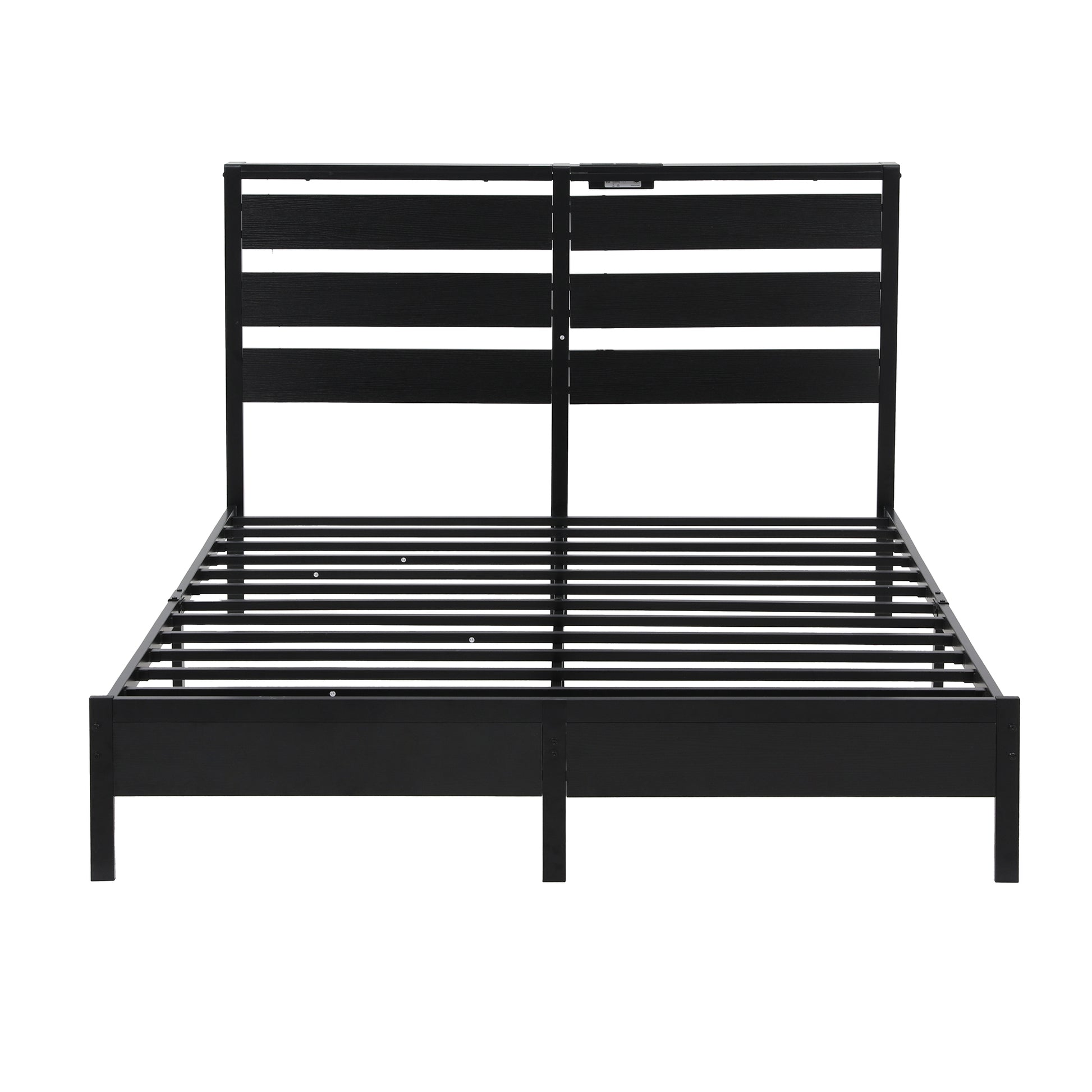 Artiss Bed Frame Double Size LED Metal Bed Base with Charging Station MBED-D-POR-D-BK-AB