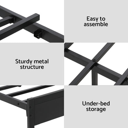 Artiss Bed Frame Double Size LED Metal Bed Base with Charging Station MBED-D-POR-D-BK-AB