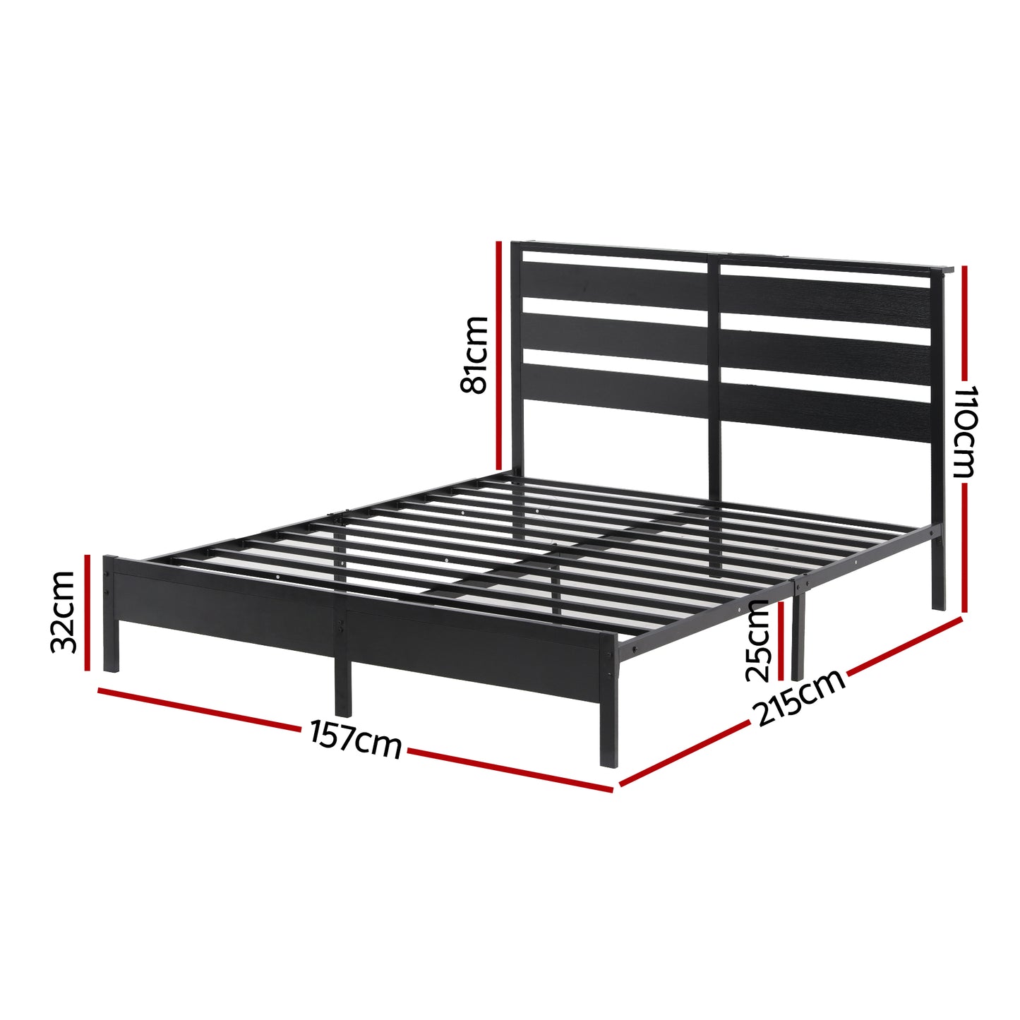 Artiss Bed Frame Queen Size LED Metal Bed Base with Charging Station MBED-D-POR-Q-BK-AB