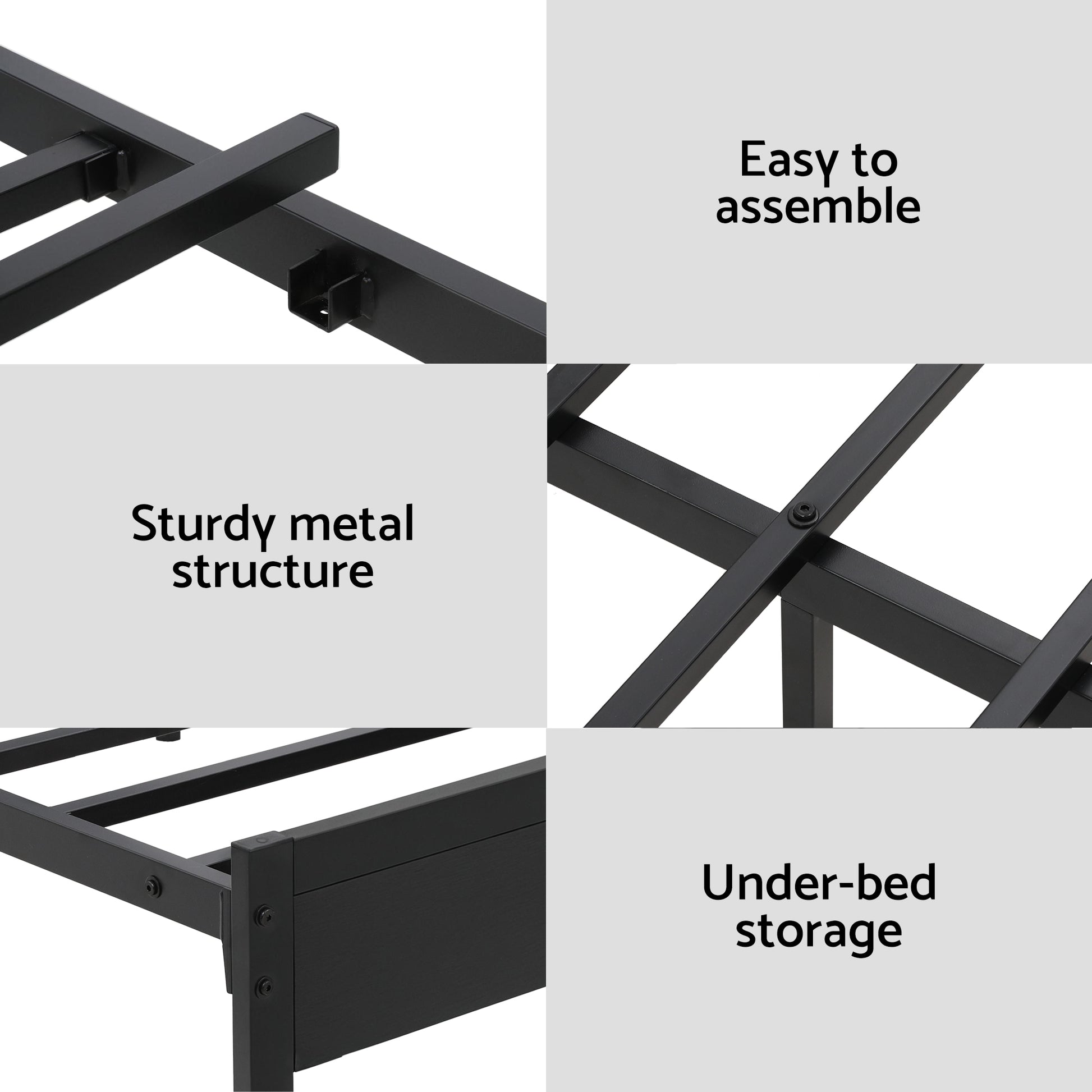 Artiss Bed Frame Queen Size LED Metal Bed Base with Charging Station MBED-D-POR-Q-BK-AB