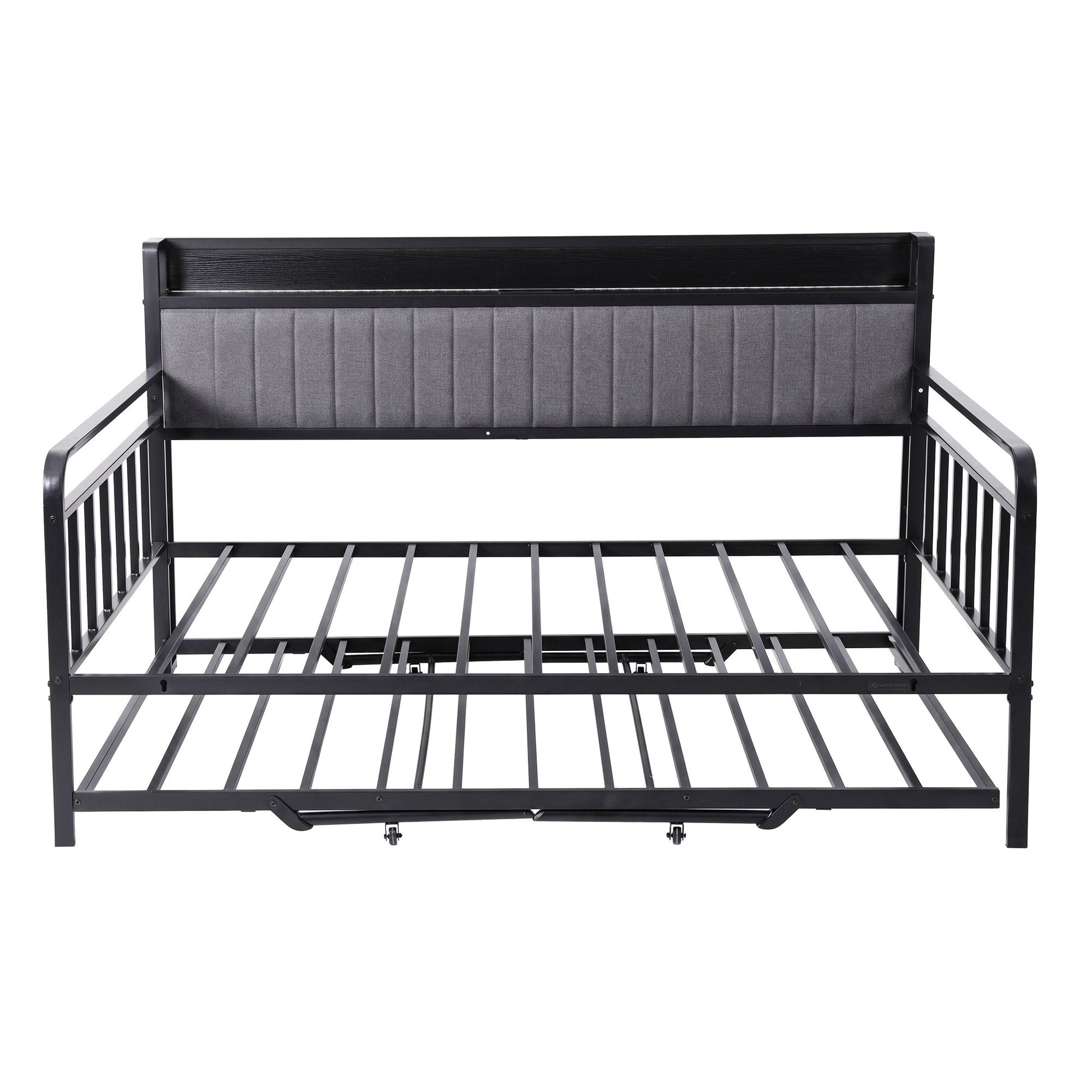 Artiss Bed Frame Double LED Metal Trundle Daybed with Charging Station TURN MBED-D-TURN-D-BK-ABC