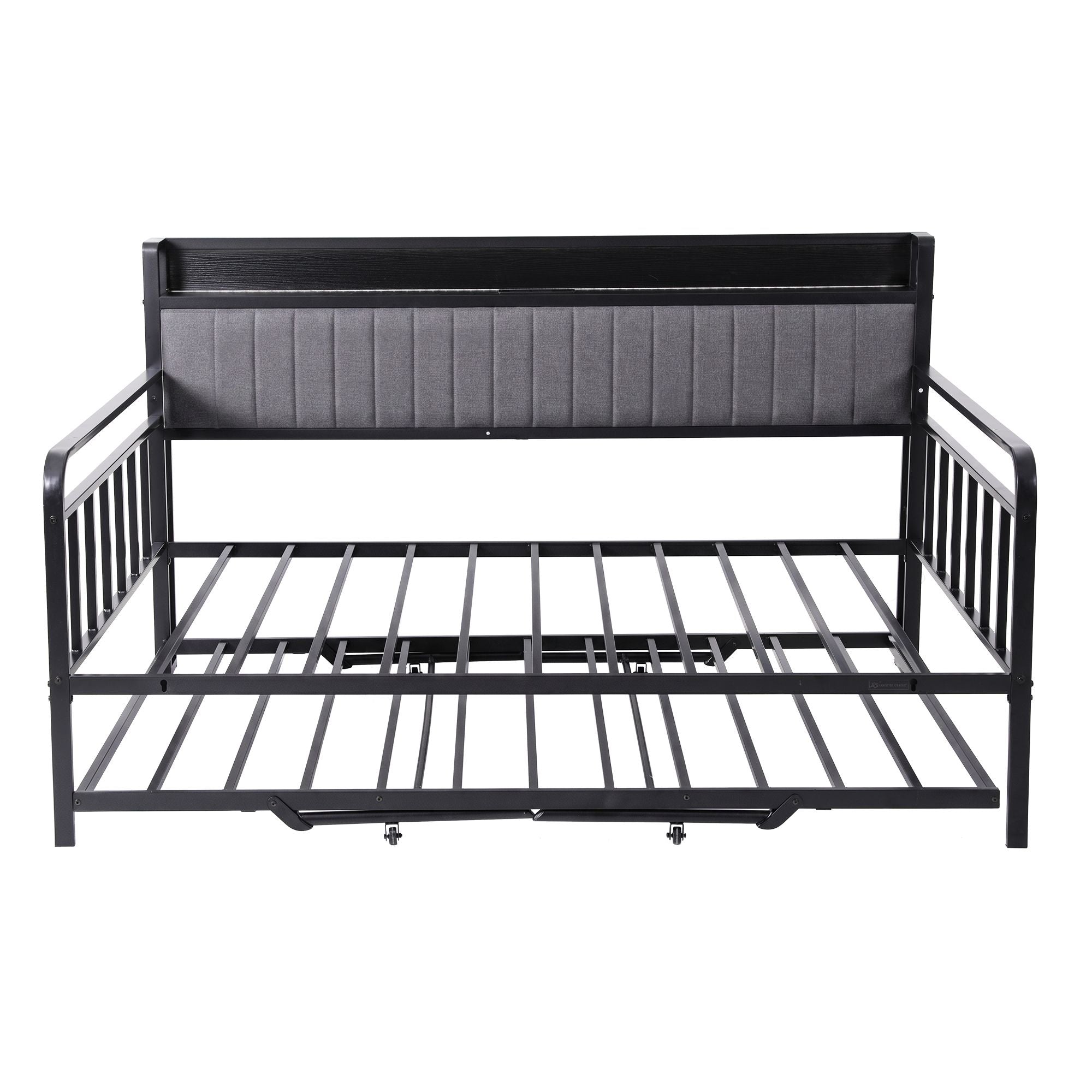 Artiss Bed Frame Double LED Metal Trundle Daybed with Charging Station TURN MBED-D-TURN-D-BK-ABC