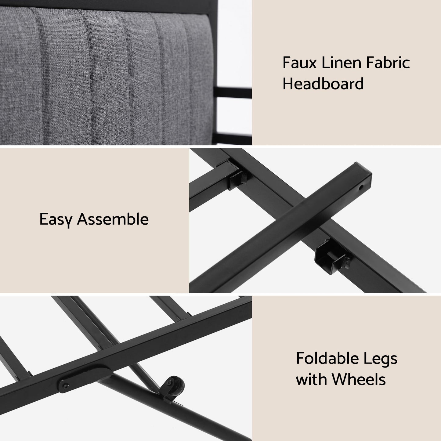 Artiss Bed Frame Double LED Metal Trundle Daybed with Charging Station TURN MBED-D-TURN-D-BK-ABC