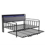 Artiss Bed Frame King Single LED Metal Trundle Daybed with Charging Station TURN MBED-D-TURN-KS-BK-ABC
