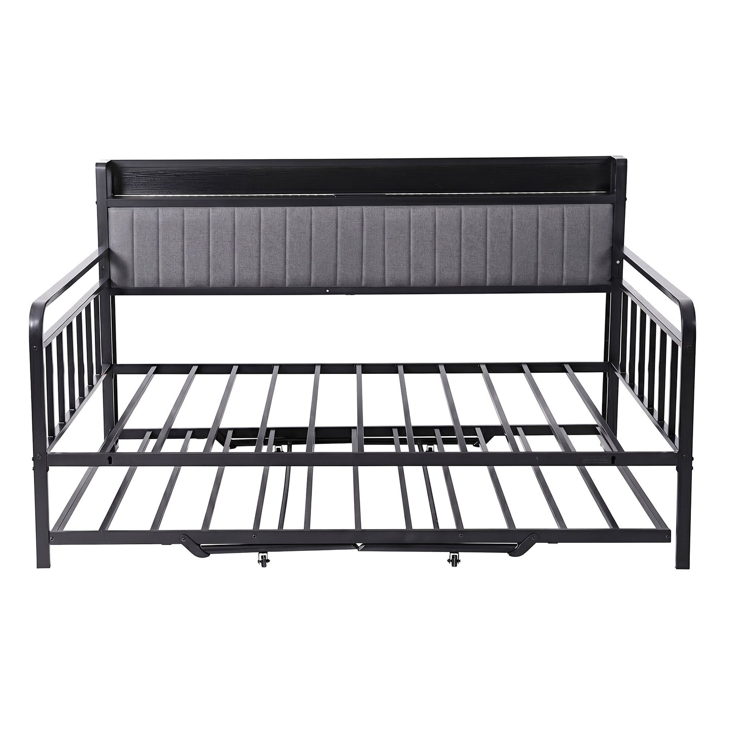 Artiss Bed Frame King Single LED Metal Trundle Daybed with Charging Station TURN MBED-D-TURN-KS-BK-ABC