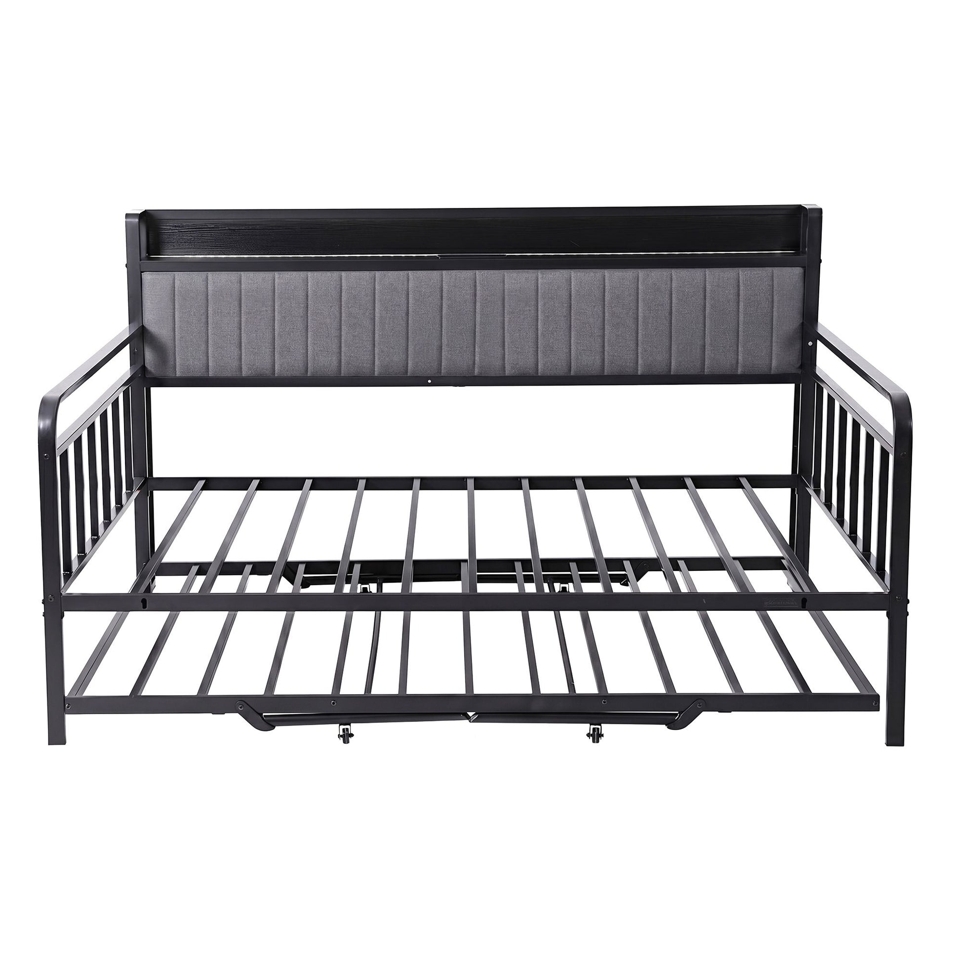 Artiss Bed Frame King Single LED Metal Trundle Daybed with Charging Station TURN MBED-D-TURN-KS-BK-ABC