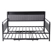 Artiss Bed Frame King Single LED Metal Trundle Daybed with Charging Station TURN