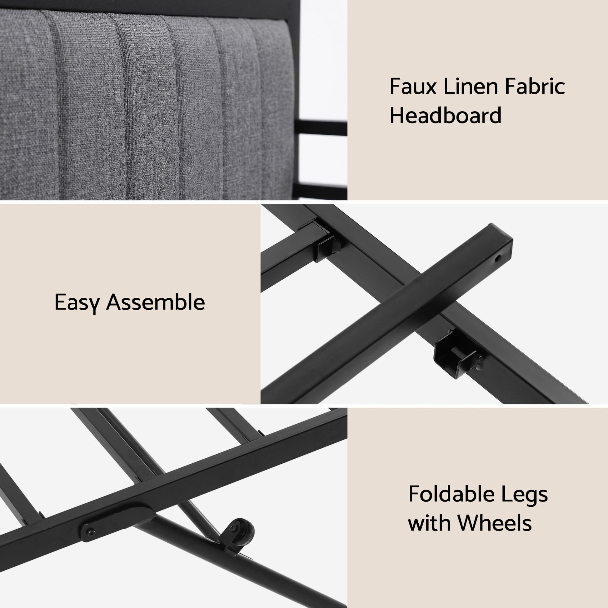 Artiss Bed Frame King Single LED Metal Trundle Daybed with Charging Station TURN MBED-D-TURN-KS-BK-ABC