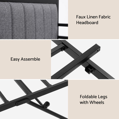 Artiss Bed Frame King Single LED Metal Trundle Daybed with Charging Station TURN MBED-D-TURN-KS-BK-ABC