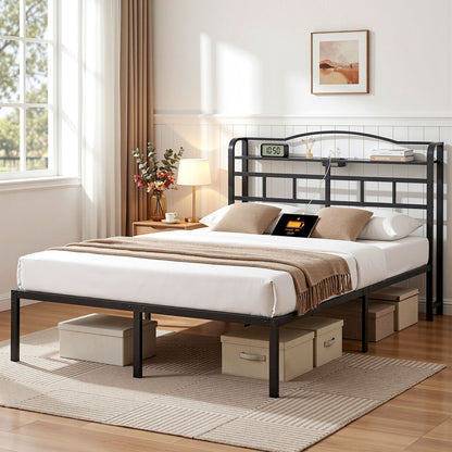 Artiss Bed Frame Double Size with Charging Station WAVE MBED-D-WAVE-D-BK-AB