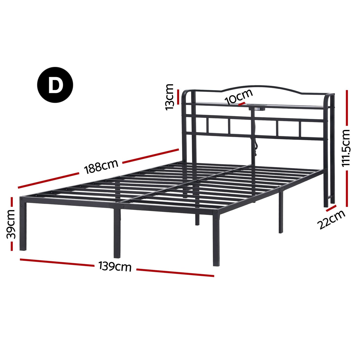 Artiss Bed Frame Double Size with Charging Station WAVE MBED-D-WAVE-D-BK-AB