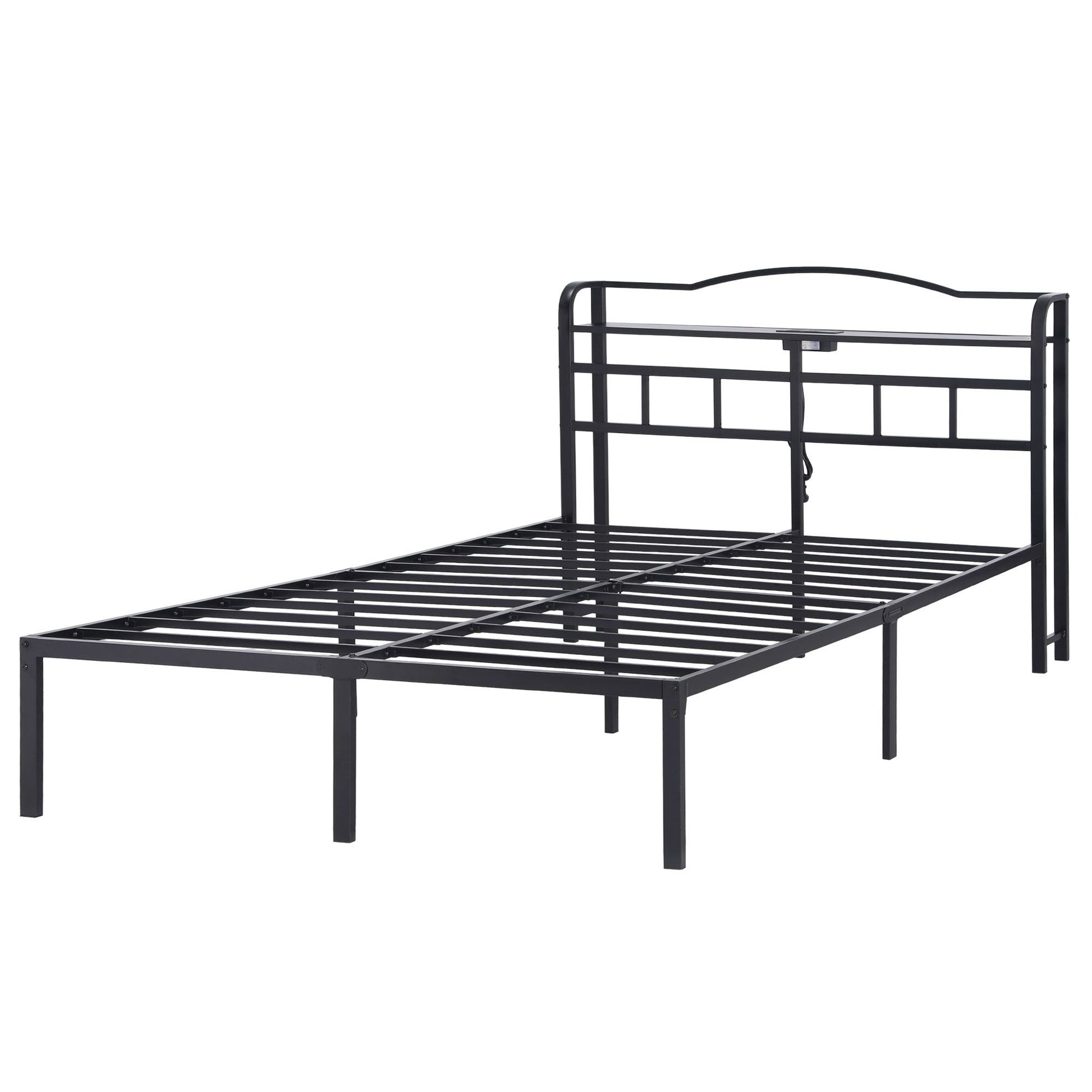Artiss Bed Frame Double Size with Charging Station WAVE MBED-D-WAVE-D-BK-AB