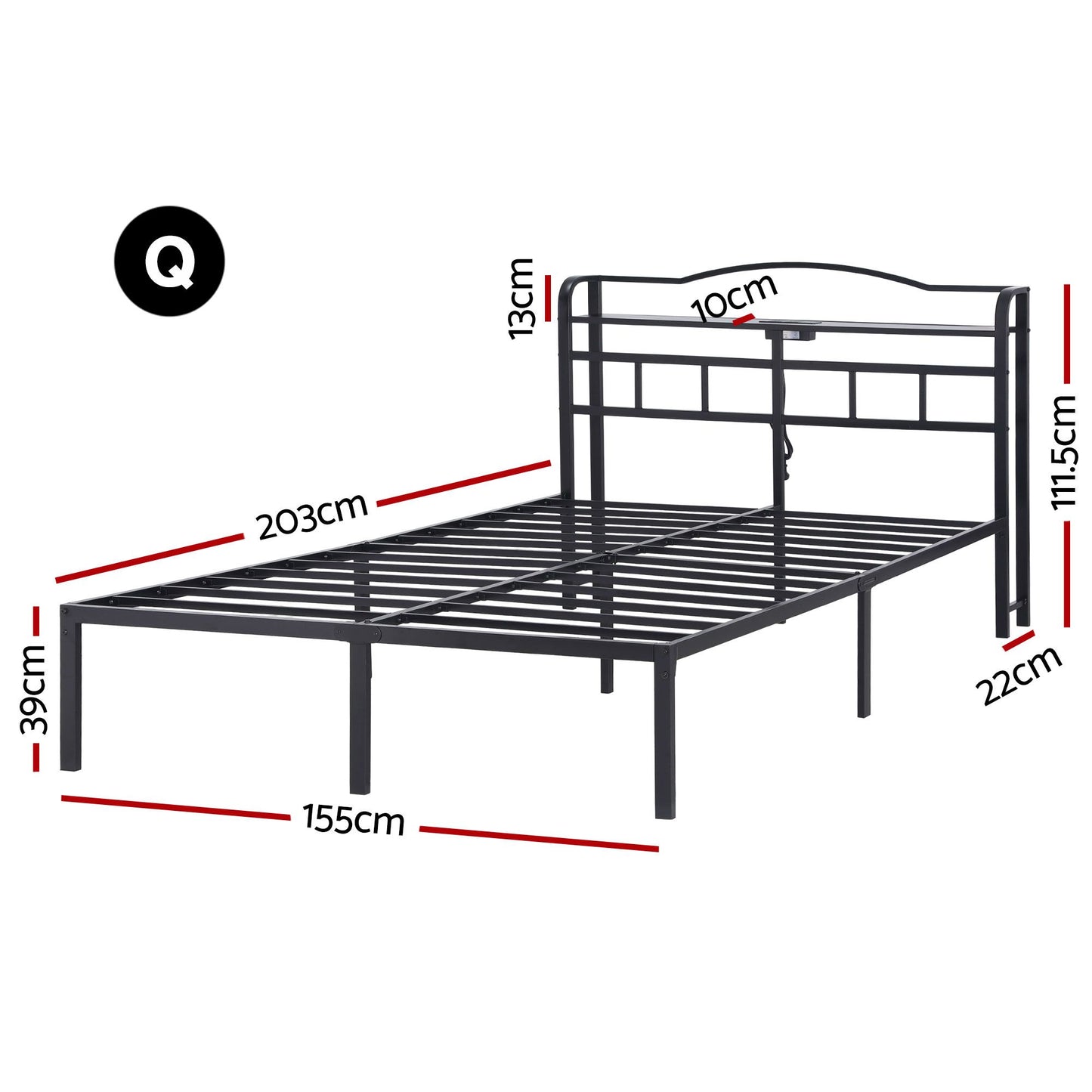 Artiss Bed Frame Queen Size with Charging Station WAVE MBED-D-WAVE-Q-BK-AB