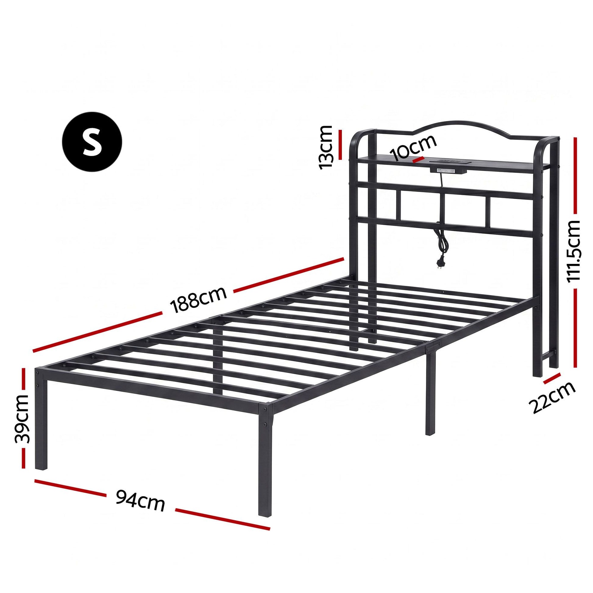 Artiss Bed Frame Single Size with Charging Station WAVE MBED-D-WAVE-S-BK