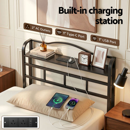Artiss Bed Frame Single Size with Charging Station WAVE MBED-D-WAVE-S-BK