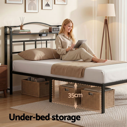 Artiss Bed Frame Single Size with Charging Station WAVE MBED-D-WAVE-S-BK