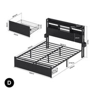 Artiss Bed Frame Double with Charging Station Storage Organizer Drawers LED ZAC