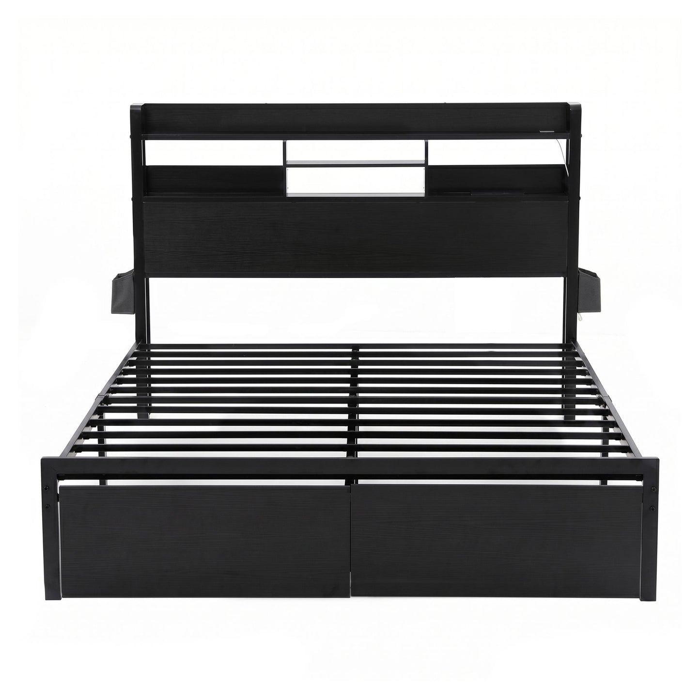 Artiss Bed Frame Double with Charging Station Storage Organizer Drawers LED ZAC MBED-D-ZAC-D-BK-AB