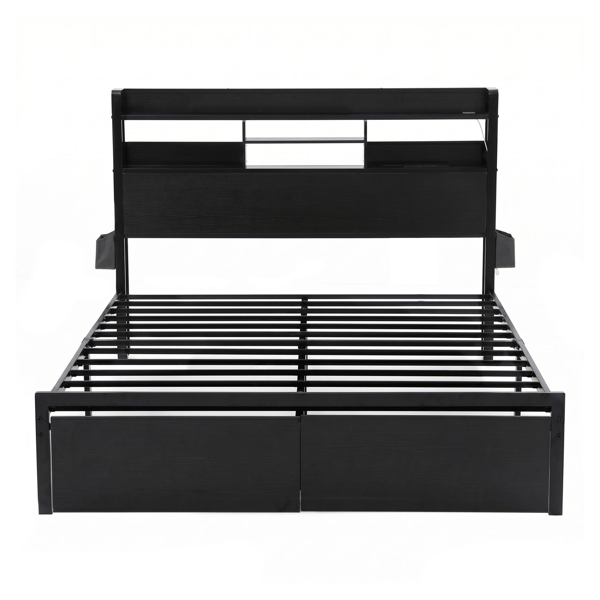 Artiss Bed Frame Double with Charging Station Storage Organizer Drawers LED ZAC MBED-D-ZAC-D-BK-AB