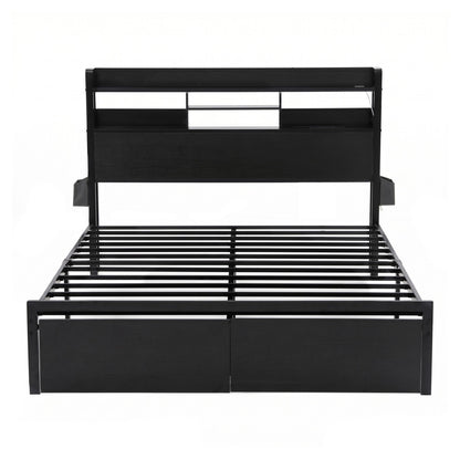 Artiss Bed Frame Double with Charging Station Storage Organizer Drawers LED ZAC MBED-D-ZAC-D-BK-AB