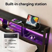 Artiss Bed Frame Double with Charging Station Storage Organizer Drawers LED ZAC