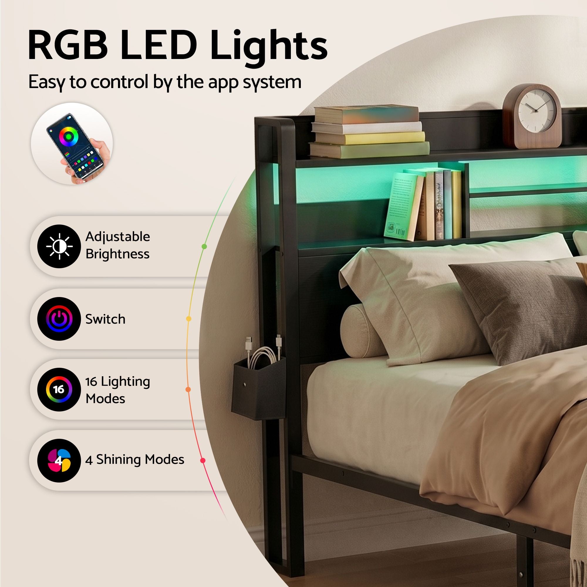 Artiss Bed Frame Double with Charging Station Storage Organizer Drawers LED ZAC