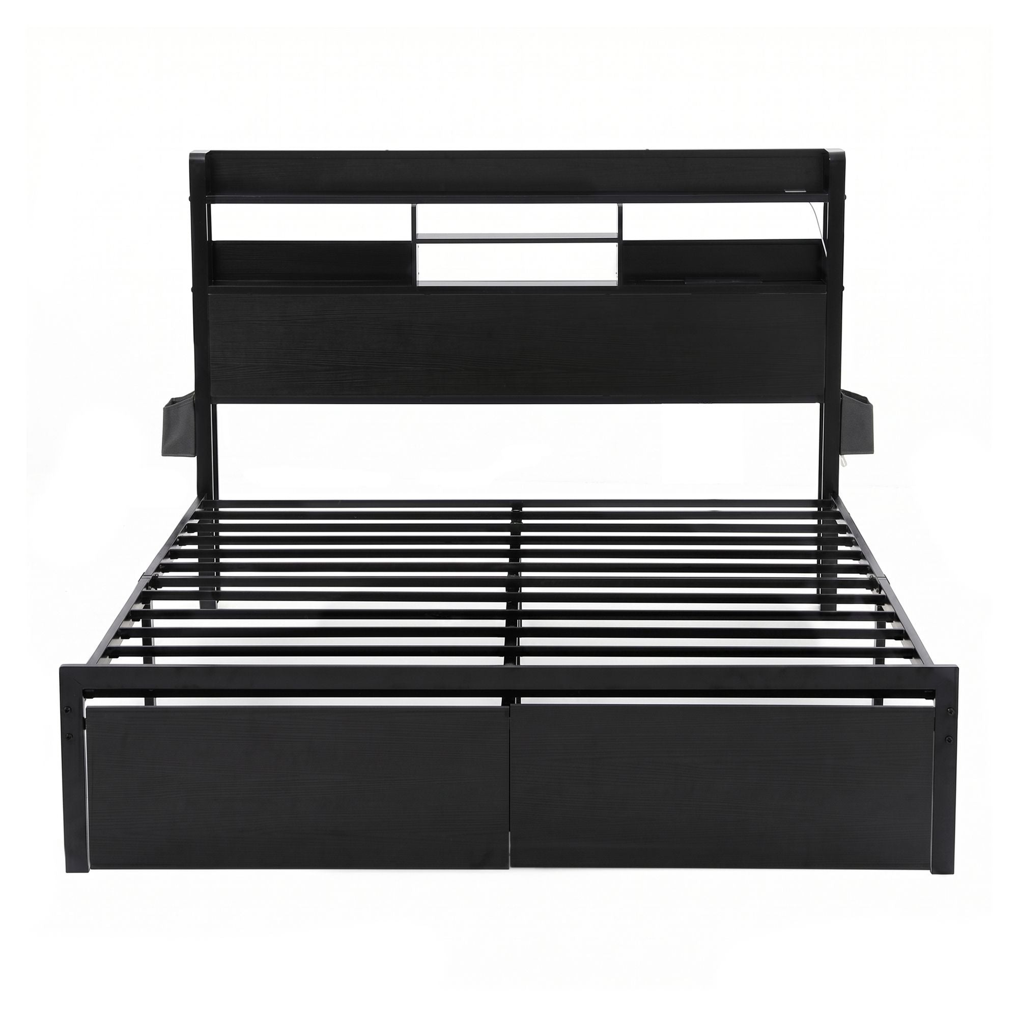 Artiss Bed Frame King with Charging Station Storage Organizer Drawers LED ZAC MBED-D-ZAC-K-BK-AB