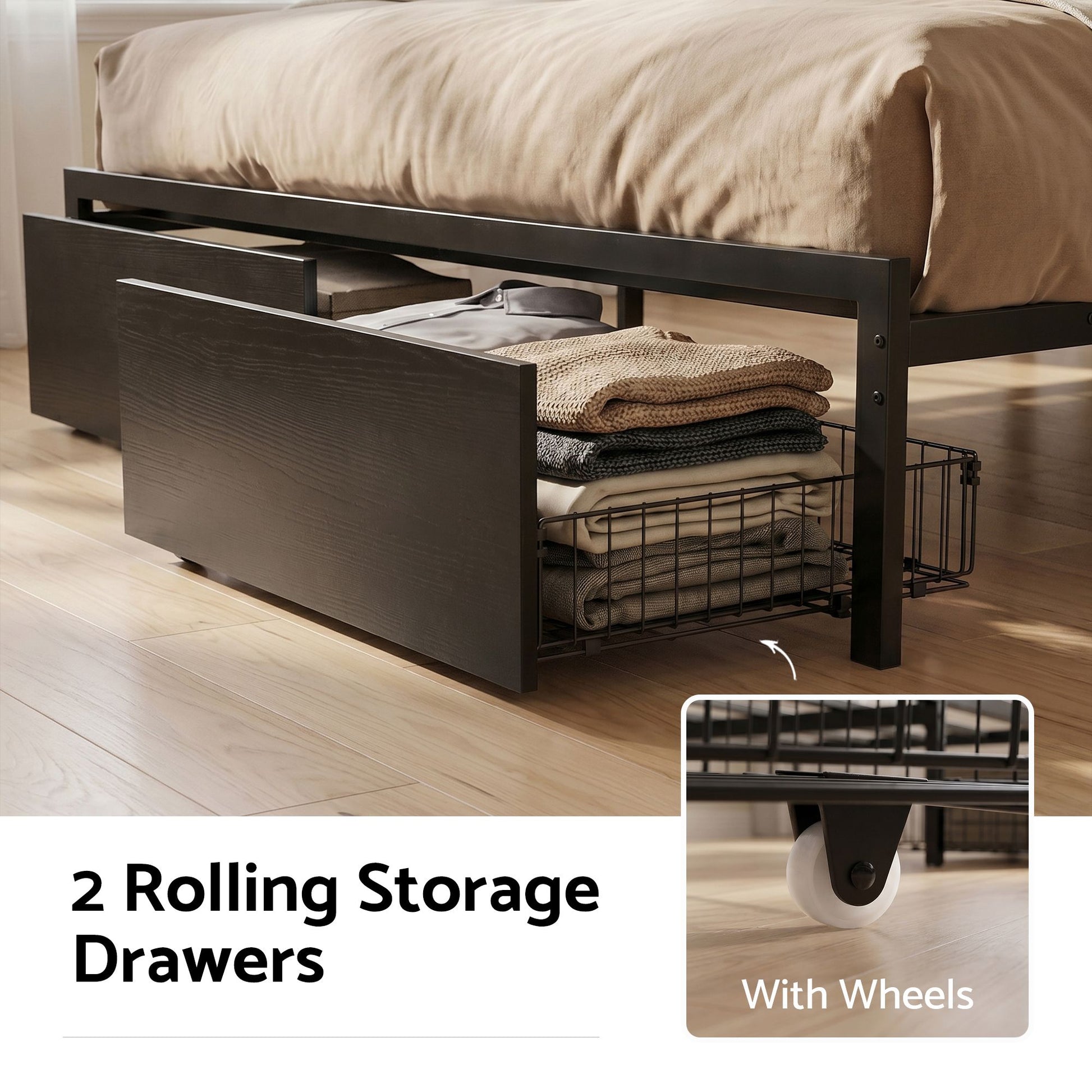 Artiss Bed Frame Queen with Charging Station Storage Organizer Drawers LED ZAC MBED-D-ZAC-Q-BK-AB