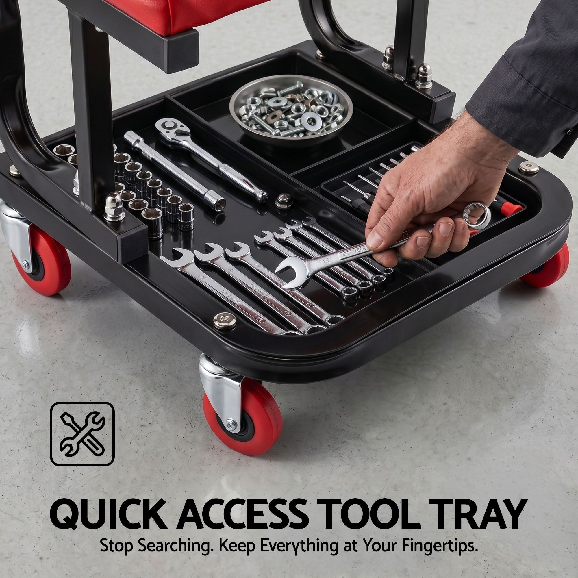 Giantz Creeper Seat Rolling Mechanic Stool with Tool Tray Heavy Duty 36x36cm
