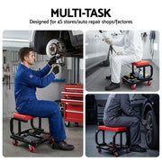 Giantz Creeper Seat Rolling Mechanic Stool with Tool Tray Heavy Duty 36x36cm