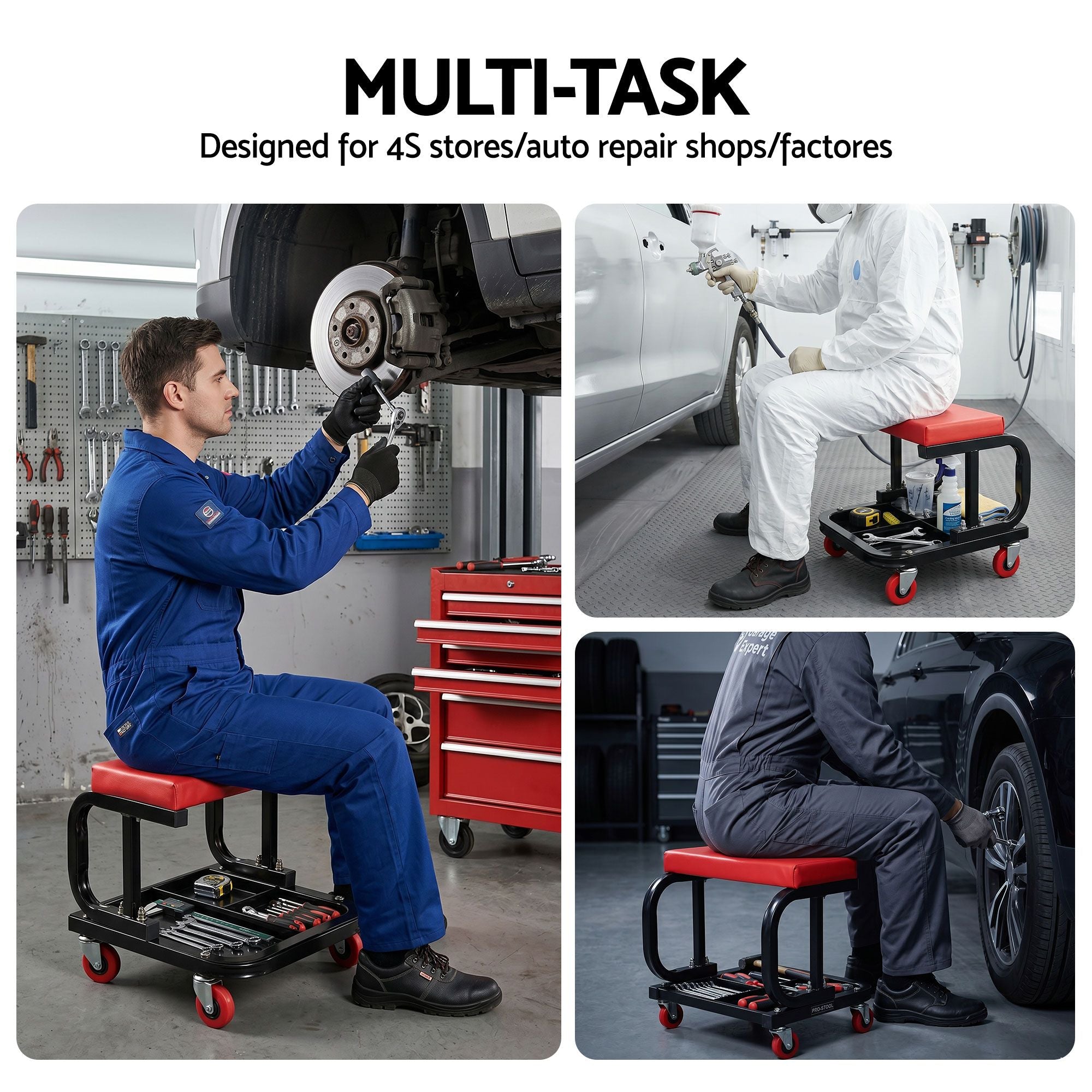 Giantz Creeper Seat Rolling Mechanic Stool with Tool Tray Heavy Duty 36x36cm