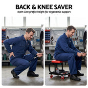 Giantz Creeper Seat Rolling Mechanic Stool with Tool Tray Heavy Duty 36x36cm