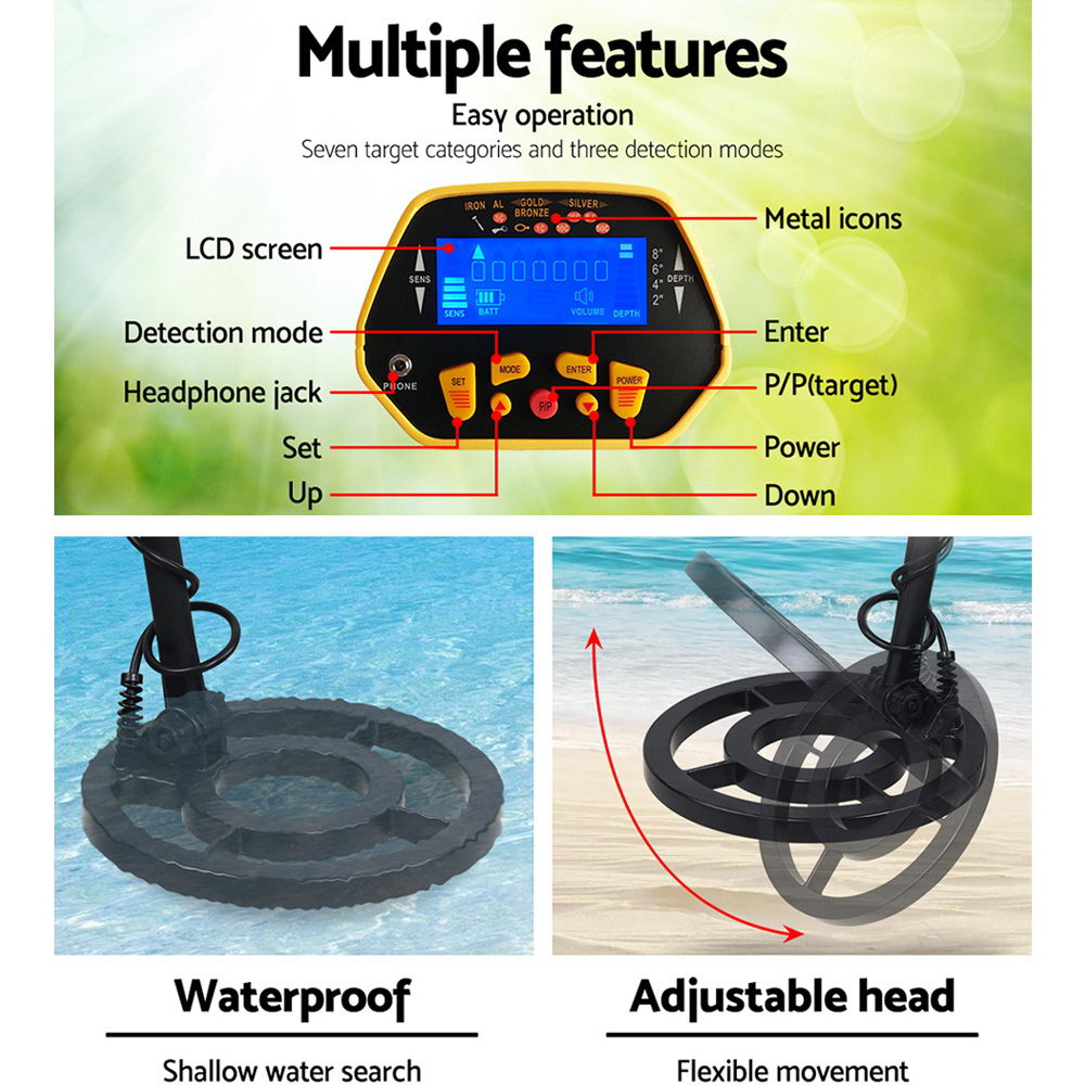 Metal Detector 180MM Deep Sensitive Waterproof Treasure Hunter Gold Digger Yellow MDETECTOR-C-GC1028