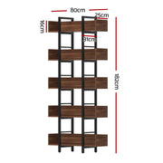 Artiss Bookshelf 5-Tier Bookcase Display Shelves Metal Storage Stand Rack Walnut MET-BSHELF-01-WAL