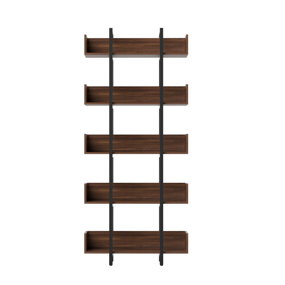 Artiss Bookshelf 5-Tier Bookcase Display Shelves Metal Storage Stand Rack Walnut MET-BSHELF-01-WAL