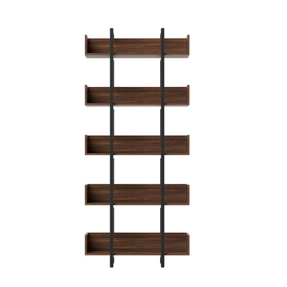 Artiss Bookshelf 5-Tier Bookcase Display Shelves Metal Storage Stand Rack Walnut MET-BSHELF-01-WAL