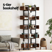 Artiss Bookshelf 5-Tier Bookcase Display Shelves Metal Storage Stand Rack Walnut MET-BSHELF-01-WAL