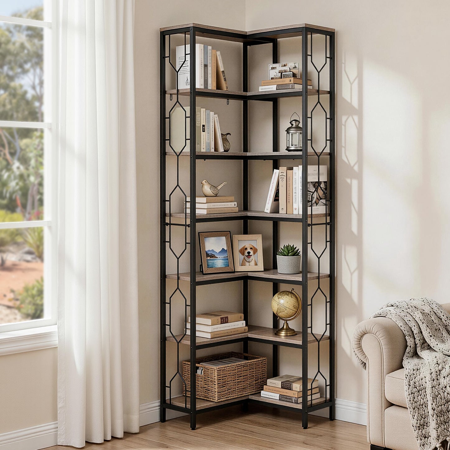 Artiss 6 Tiers Bookshelf Corner Shelf Bookcase Display Shelves Oak MET-BSHELF-LS-WD