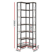 Artiss 6 Tiers Bookshelf Corner Shelf Bookcase Display Shelves Oak MET-BSHELF-LS-WD