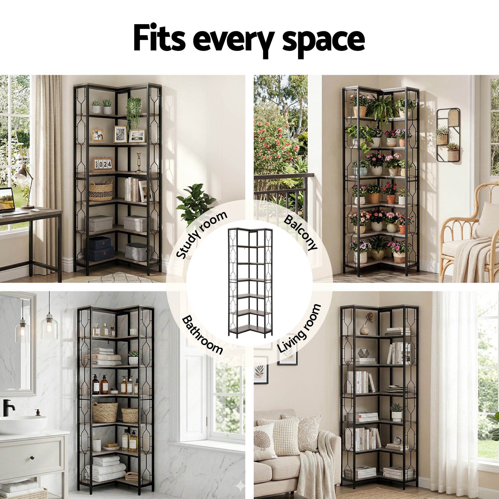Artiss 6 Tiers Bookshelf Corner Shelf Bookcase Display Shelves Oak MET-BSHELF-LS-WD