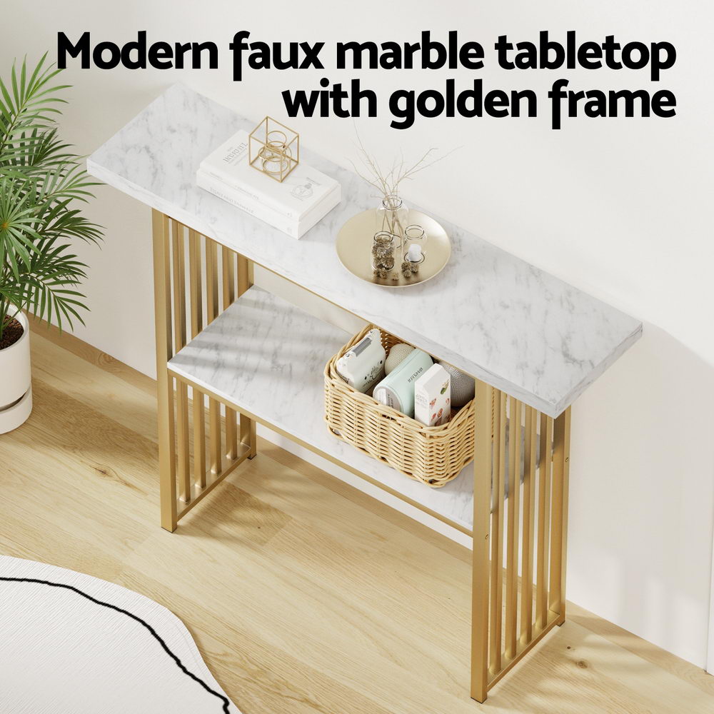 Artiss Console Table Marble Effect White&Gold MET-CST-01-MBWH