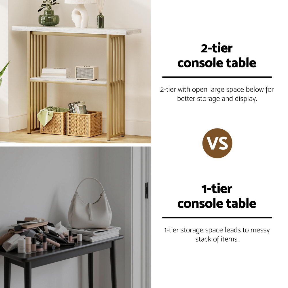 Artiss Console Table Marble Effect White&Gold MET-CST-01-MBWH