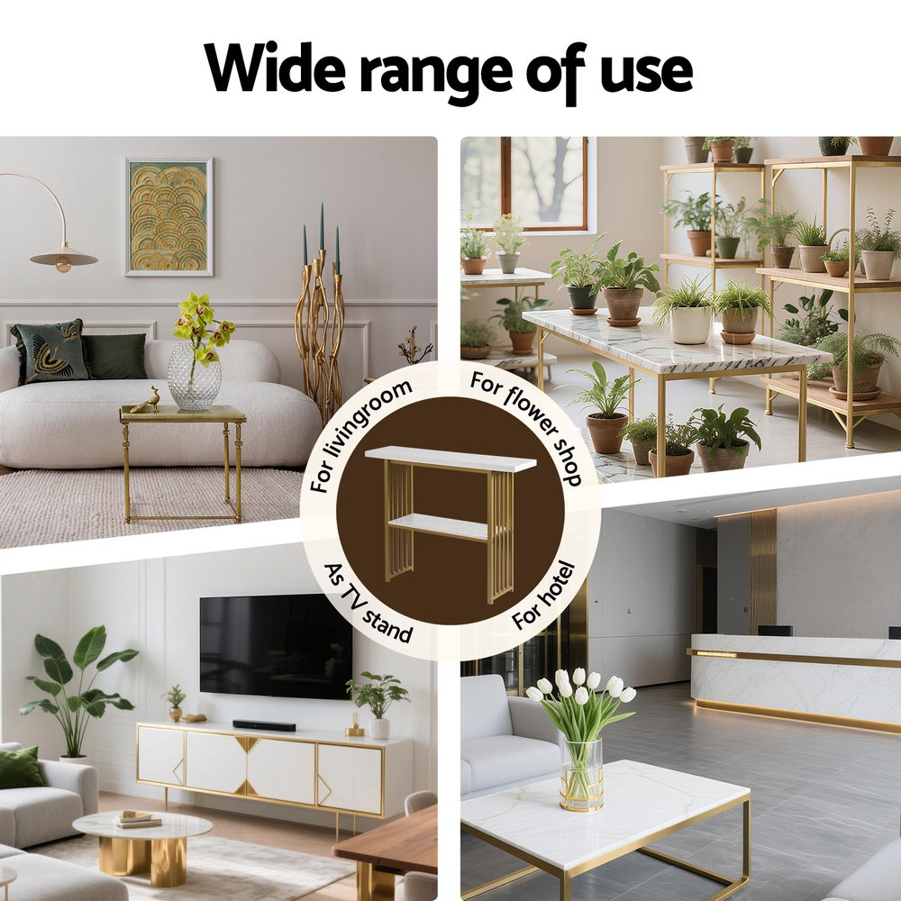 Artiss Console Table Marble Effect White&Gold MET-CST-01-MBWH